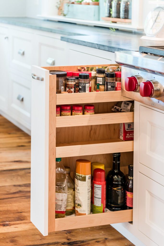 Pull out spice drawer in kitchen
